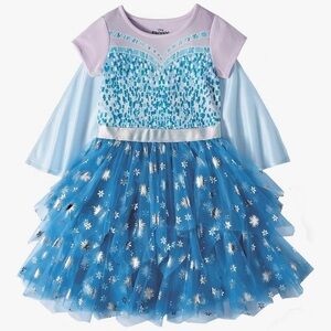 Disney Frozen Elsa Tiered Tutu Tulle Dress w/ Detachable Cape | Size M 7/8 | NEW